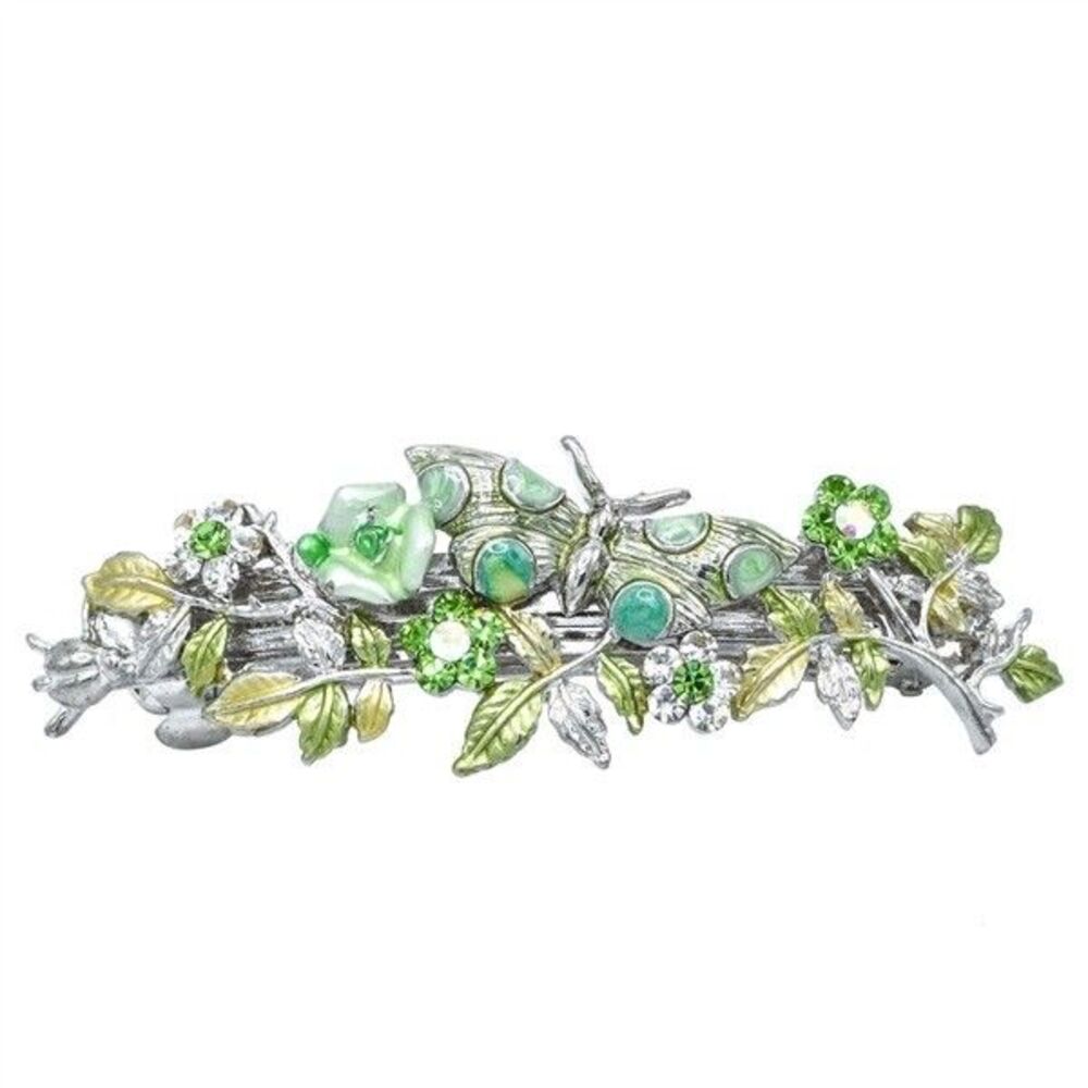 The Crystal Butterfly and Flower Green Barrette - Picture 2 of 3
